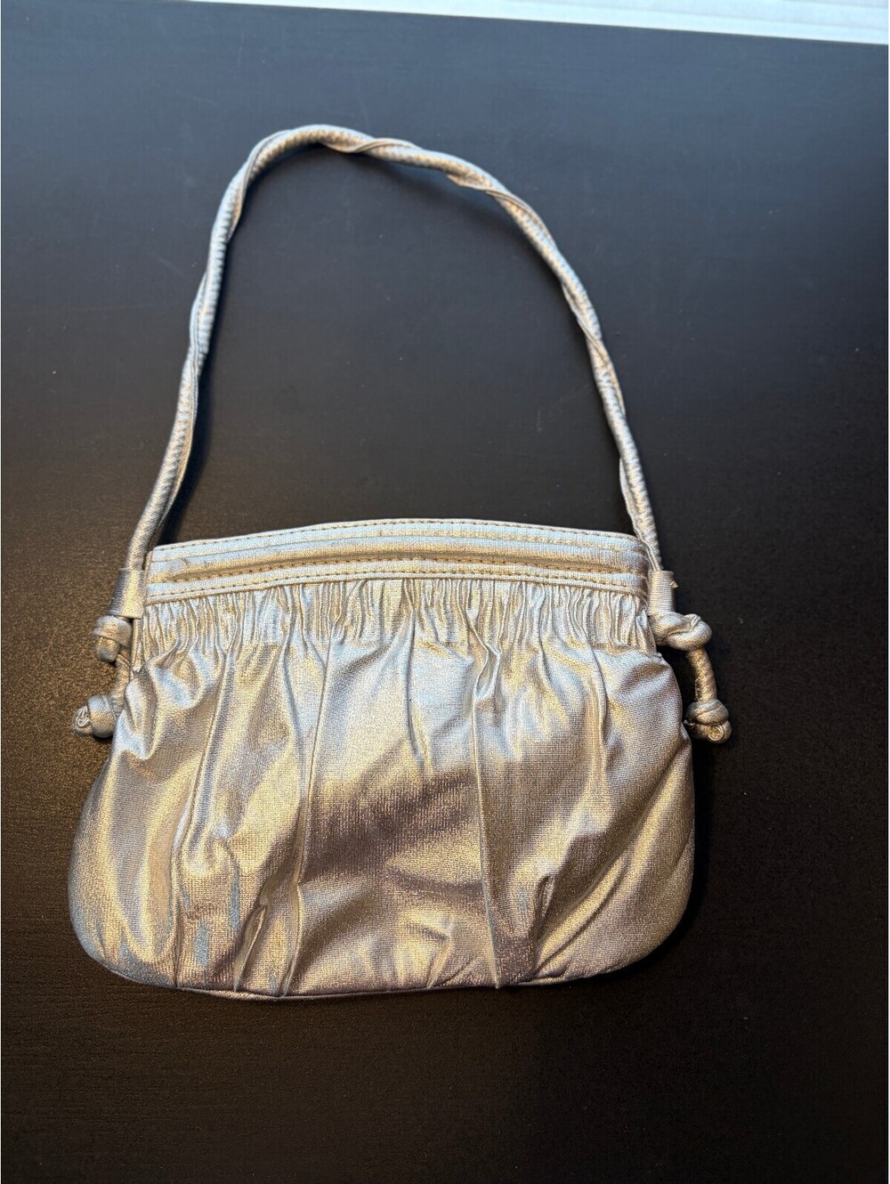 Vintage Lamé Shimmering Silver Metallic Ruched Shoulder Bag Evening Pouch 1280
